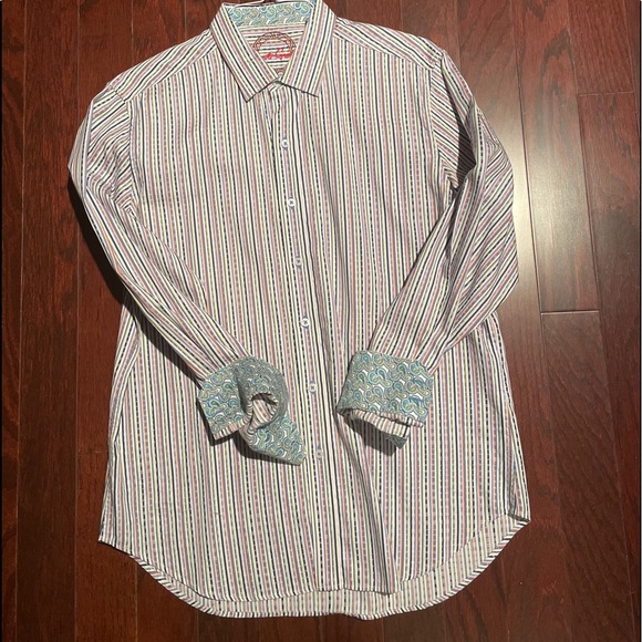 Robert Graham flip cluff multi color stripes paisley L - Picture 1 of 8